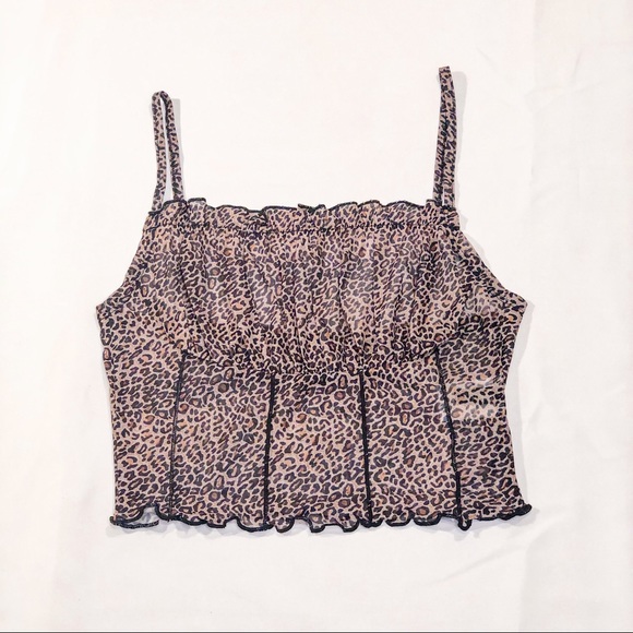 Leopard Crinkled Frill Trim Cami Top - Picture 7 of 8